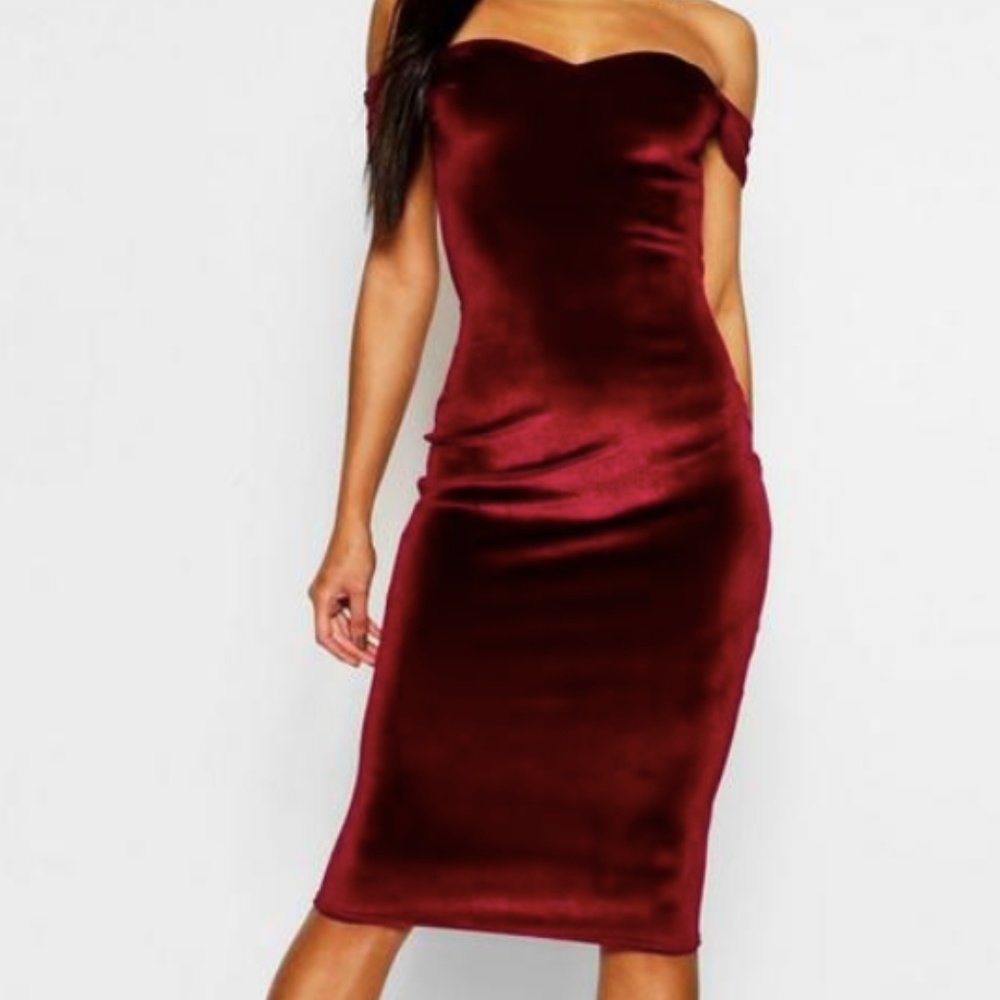 Bodycon Red Velvet Midi Dress